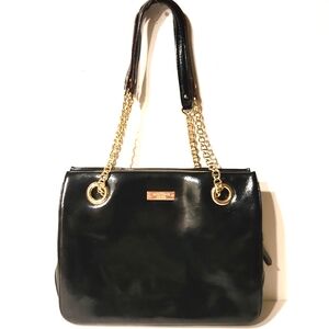 Kate Spade New York Black Patent Leather Gold Chain Strap Shoulder Bag EUC!